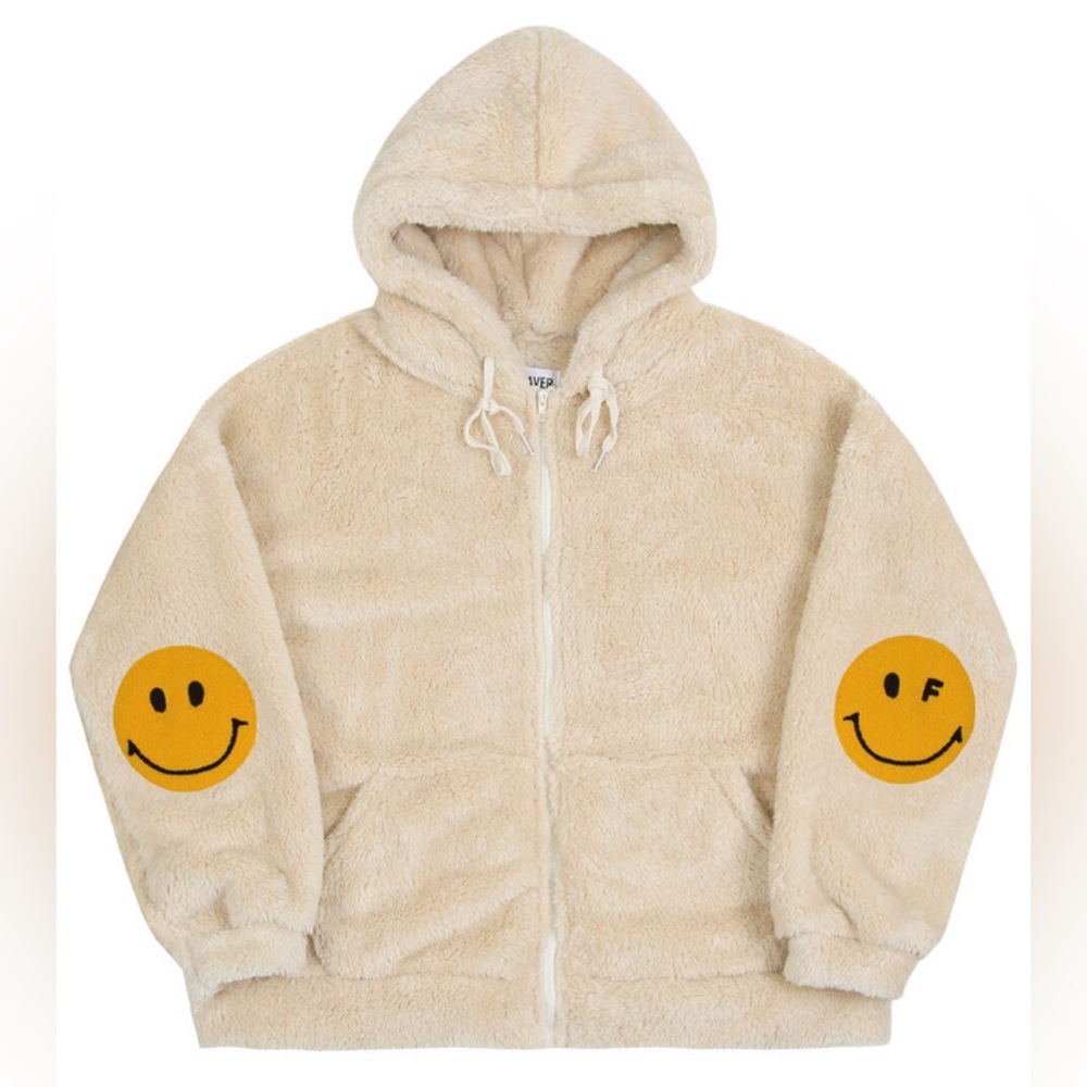 GRAVER Elbow Dot Smile Fleece Clip Jacket in Ivory